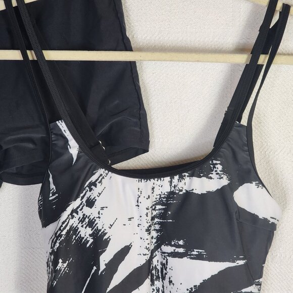 Rotita Black White Graffiti Print Poly Elastane Double Adj Straps Tankini Set SM - Picture 6 of 16